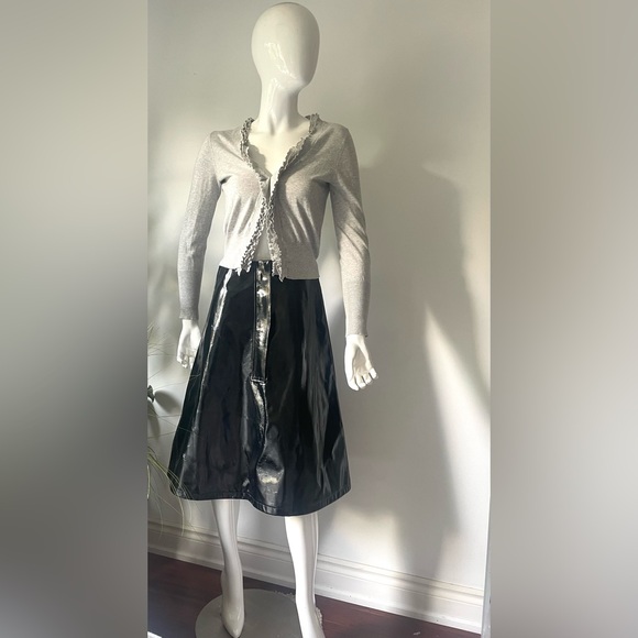 High Waisted Black Vinyl Midi Skirt black small - Picture 2 of 11